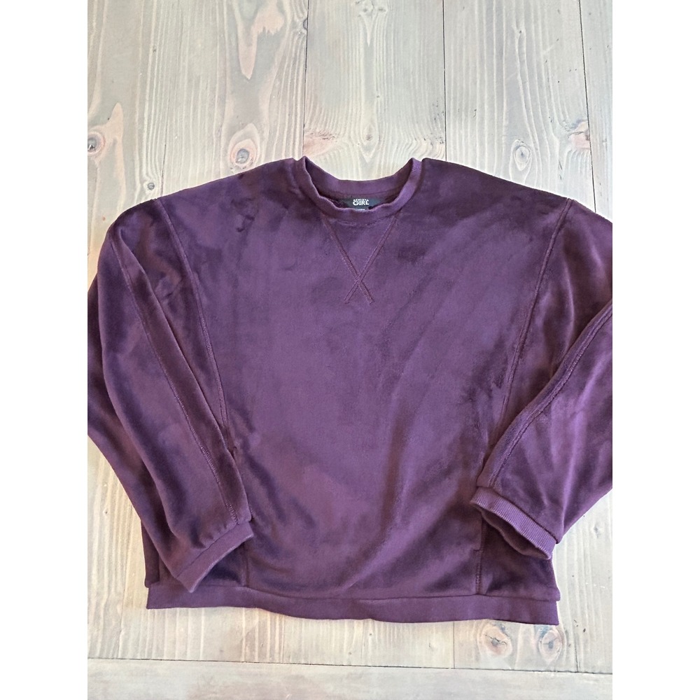 K29 Athleta Girl Cozy Karma Sweatshirt Purple Velour‎ Fleece Pullover Size L 12